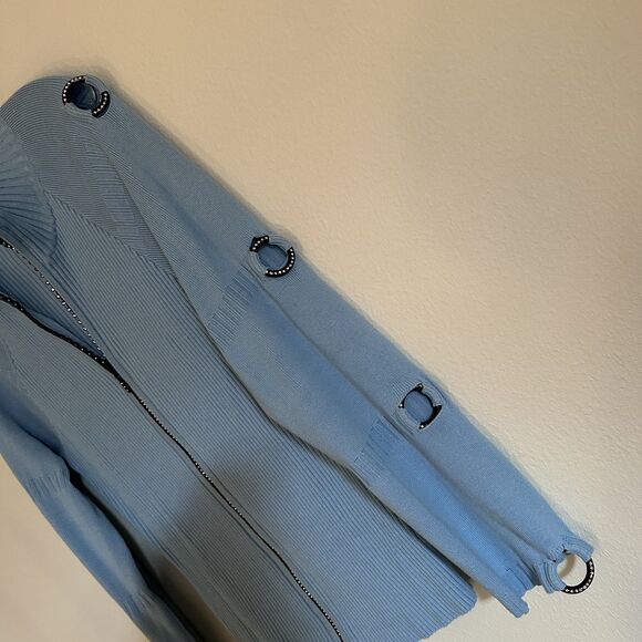Just B Crystal Grommet Ribbed Zip Cardigan Sweater M Baby Blue E-Girl Y2K - Picture 5 of 12